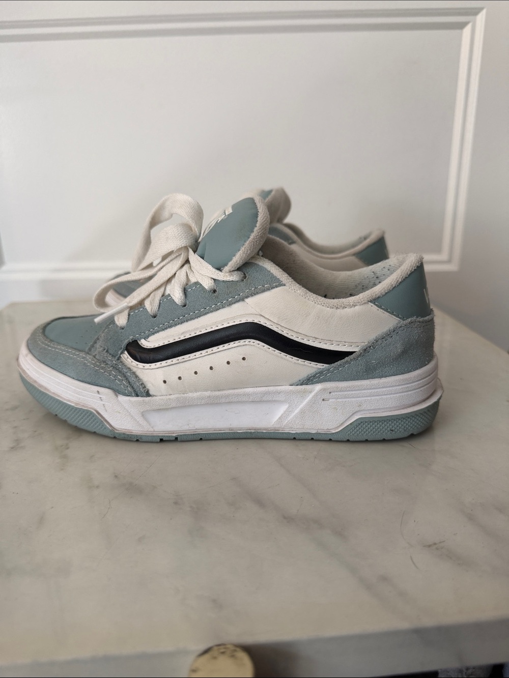 Vans Two-Tone Skate Sneakers in Light Blue and White